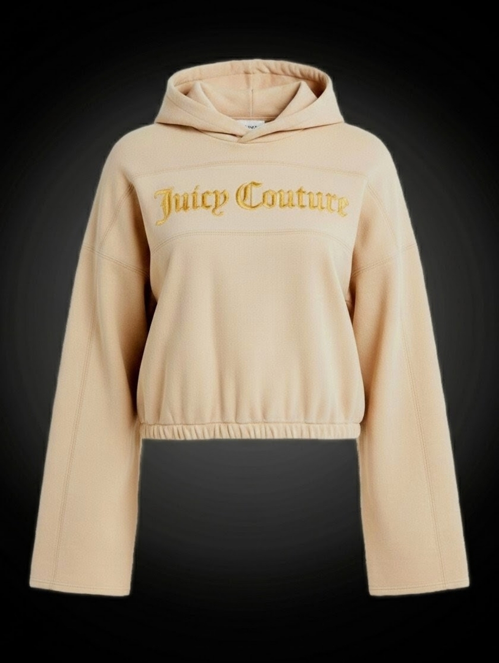 JUICY COUTURE Neutral Luxe Buttercream Hoodie w/ Embedded Gold Logo